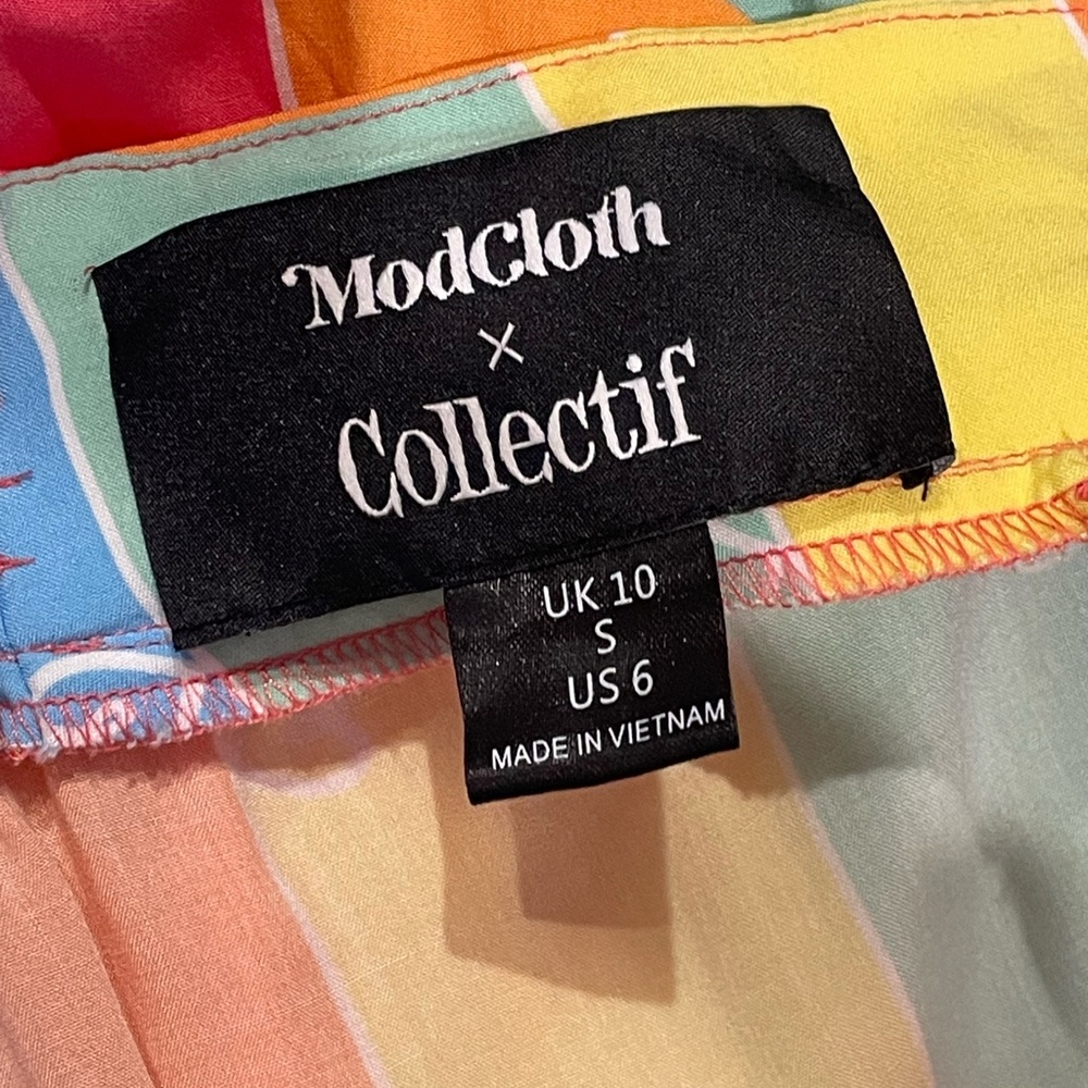 Modcloth x Collectif Pastel Rainbow Striped Button Skirt - Picture 4 of 4